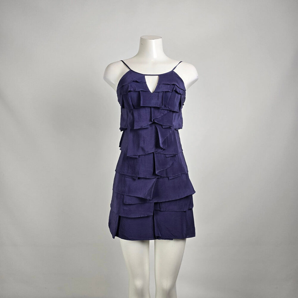 BCBG Max Azria Silk Blend Purple Tiered Party Dress Y2K Cocktail Dress Sz 0